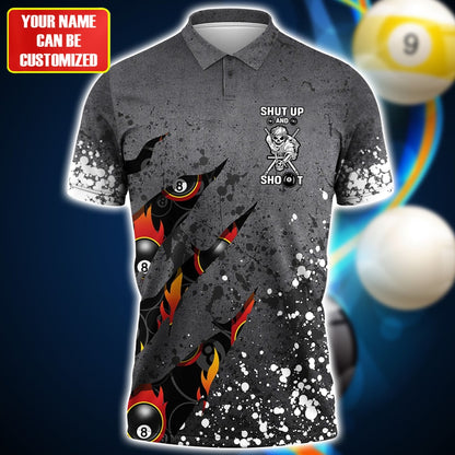 Personalized Name Billiard Pool 8 Ball Shut up and shoot 3D Shirt For Billiard Players SO0624