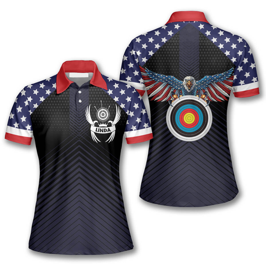 3D All Over Print Eagle Patriotic American Flag Custom Archery Polo Shirts for Women AO0071