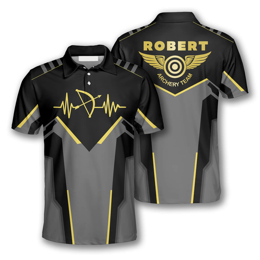 Archery Heart Pulse Line Custom Archery Shirts for Men, Gift for Team Archery, Archery Polo Shirt AO0027