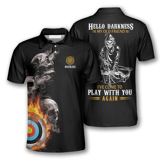 Hello Darkness My Old Friend Custom Archery Shirts for Men, Skull Fire Archery Shirt AO0065