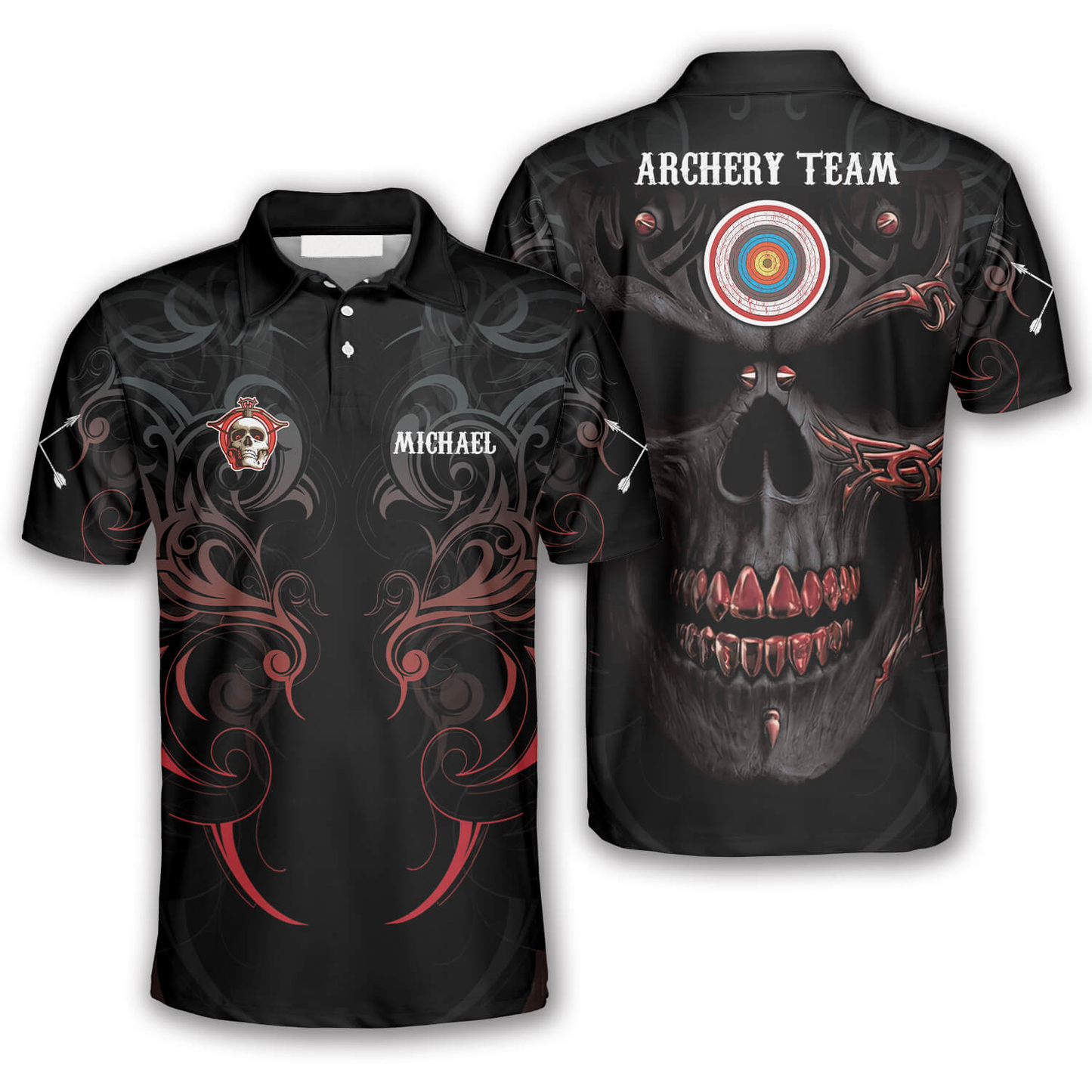 Red Archer Smoke Skull Custom Archery Polo Shirts For Men, Shirt for Archery Player AO0061