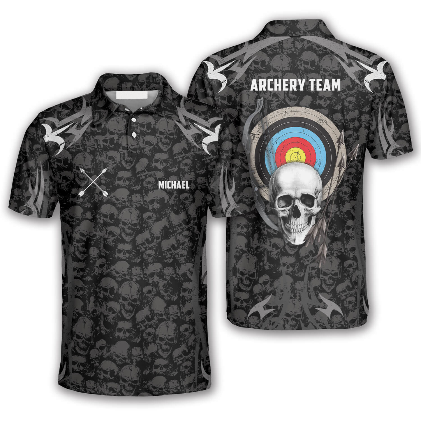 Archery Skull Pattern Custom Archery Polo Shirts For Men, Skull Archery Shirt AO0041