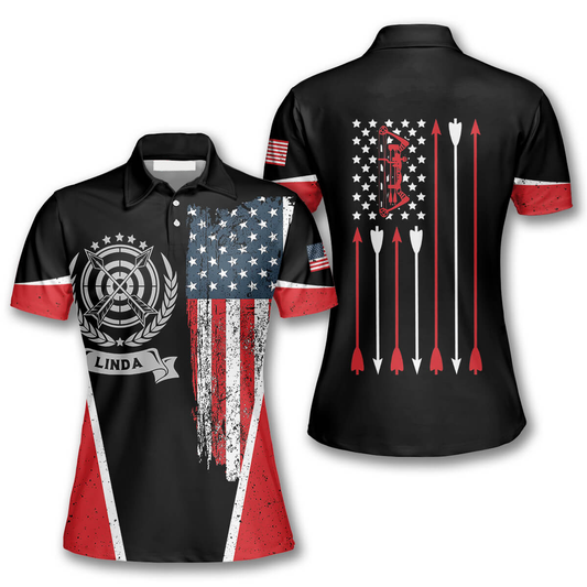 Vintage American Flag Emblem Custom Archery Shirts for Women, Archery Shirt, Flag Shirt AO0077