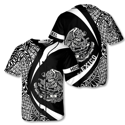 Athlete Mexico Tribal BW Custom Baseball Jersey, Mexico Baseball Jersey, Gift for Mexican SO0113