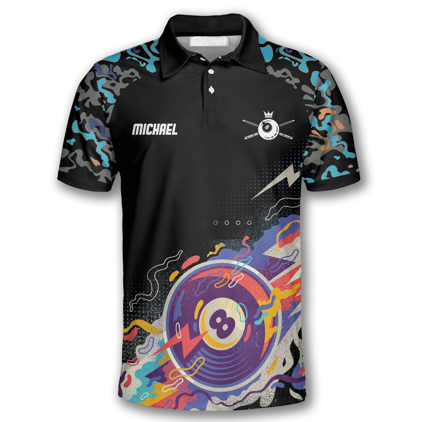 3D All Over Ball 8 Color Black Blue Custom Billiard Shirts for Men SO0585