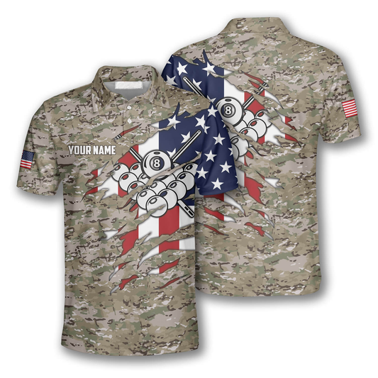 Personalized Billiard In My Heart Camouflage Flag Custom Billiard Shirts for Men, Billiard Uniform Shirt SO1047