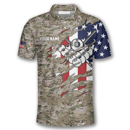 Personalized Billiard In My Heart Camouflage Flag Custom Billiard Shirts for Men, Billiard Uniform Shirt SO1047