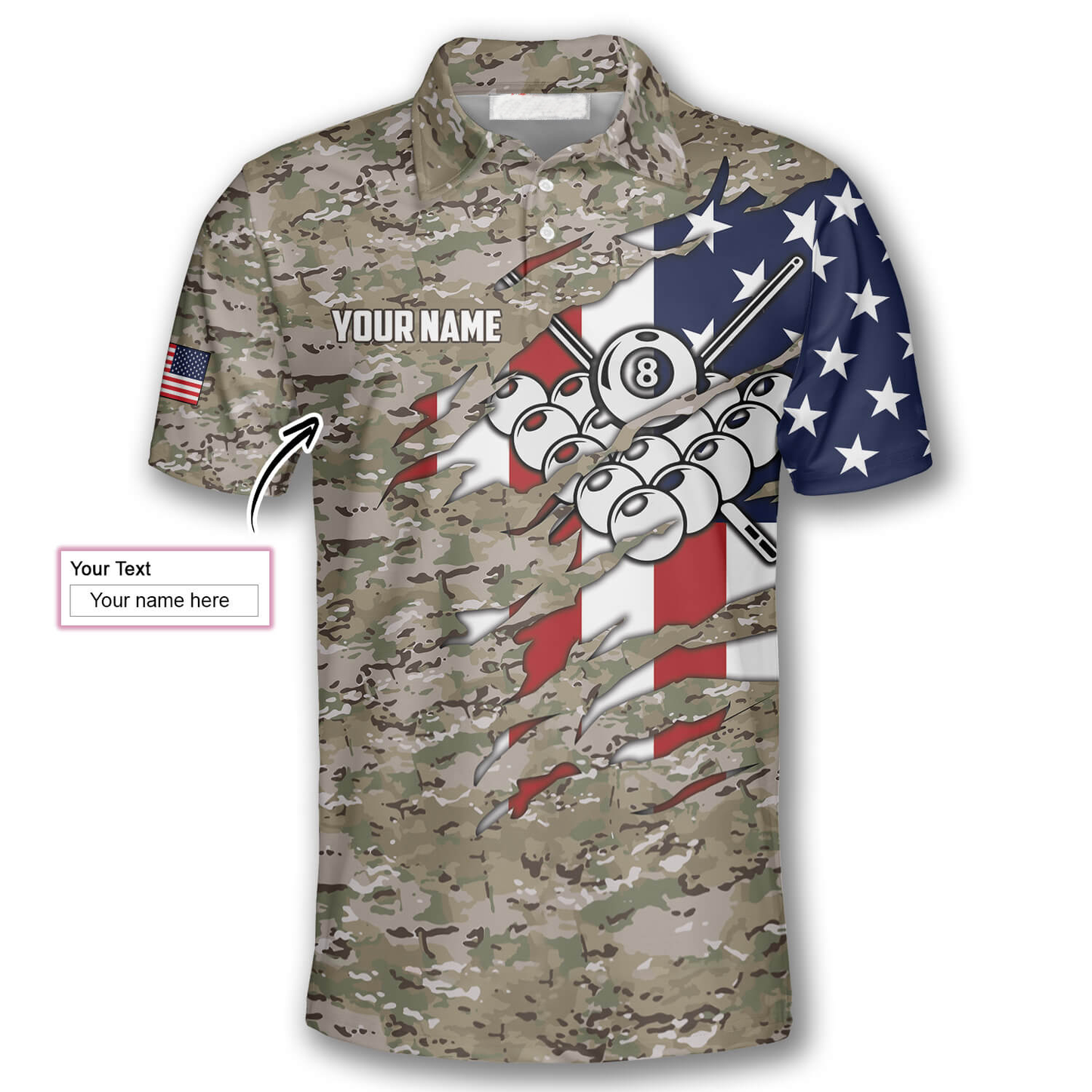 Personalized Billiard In My Heart Camouflage Flag Custom Billiard Shirts for Men, Billiard Uniform Shirt SO1047