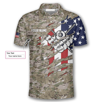 Personalized Billiard In My Heart Camouflage Flag Custom Billiard Shirts for Men, Billiard Uniform Shirt SO1047