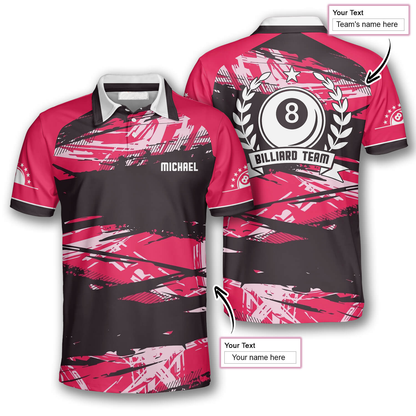 3D All Over Print Pink Grunge Custom Billiard Polo Shirts for Men, Idea Cool Gift for Billiard Team SO0890