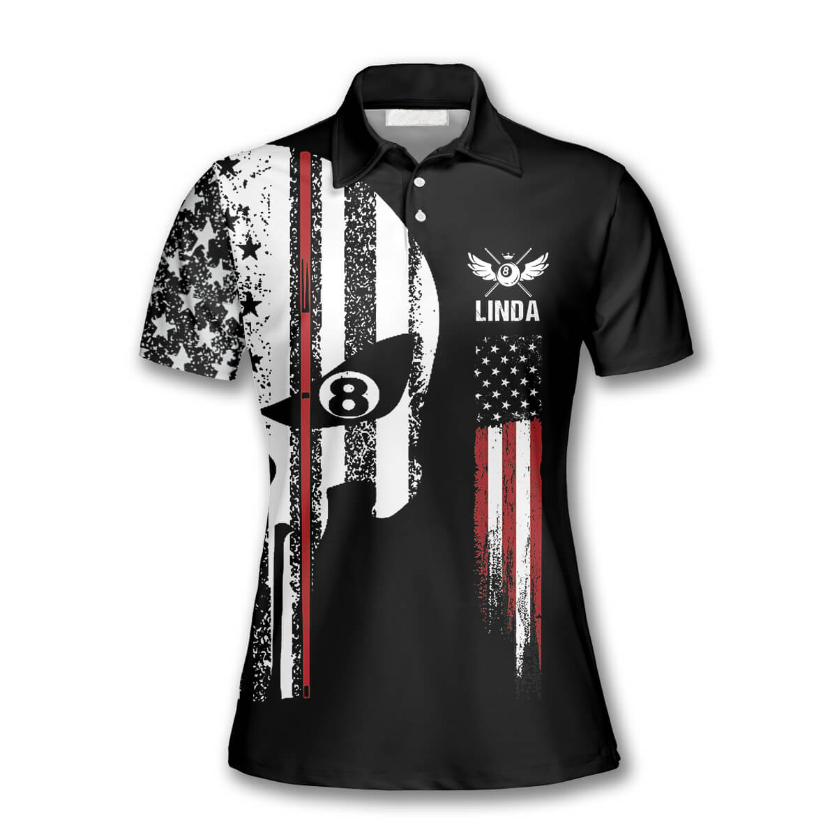 3D All Over Print Billiard Punisher Skull Flag Custom Billiard Polo Shirts for Women SO1385