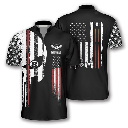 Punisher Skull Flag Custom Billiard Jerseys for Men, Flag USA Billiard Shirt, Skull Shirt SO0884