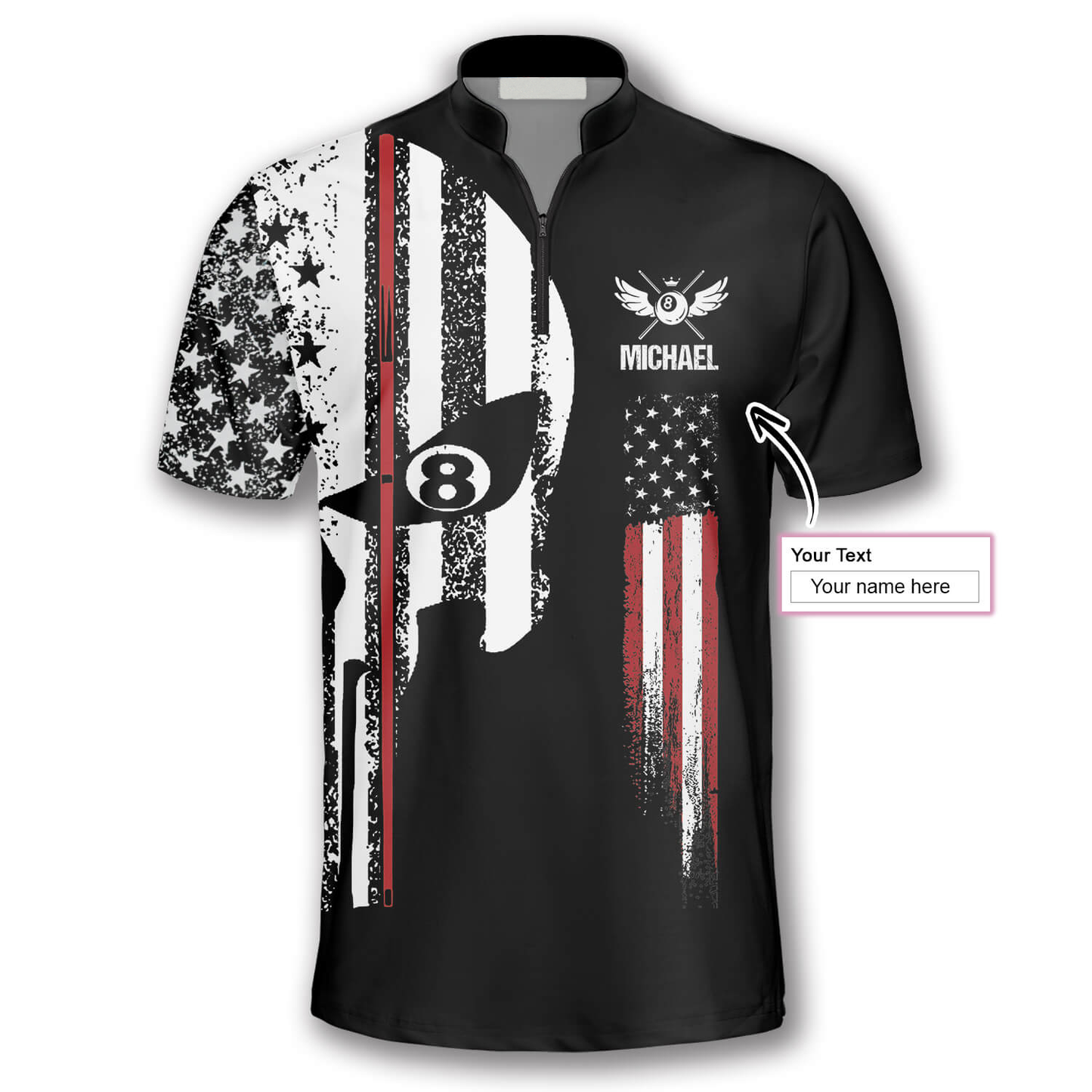 Punisher Skull Flag Custom Billiard Jerseys for Men, Flag USA Billiard Shirt, Skull Shirt SO0884