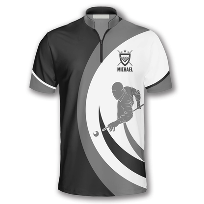 Black Grey Silhouette Custom Billiard Jerseys for Men, Team Billiard Shirt, Uniform Billiard Team SO0755