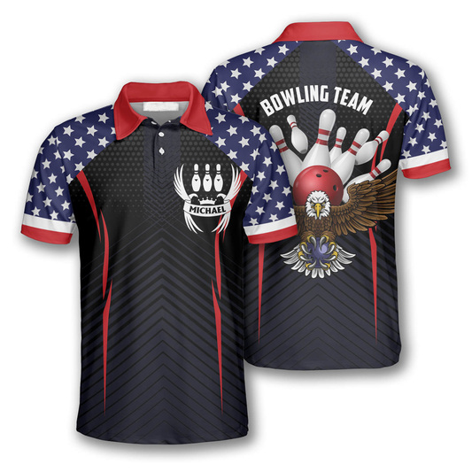 Bowling Eagle American Flag Custom Bowling Shirts for Men SO0592