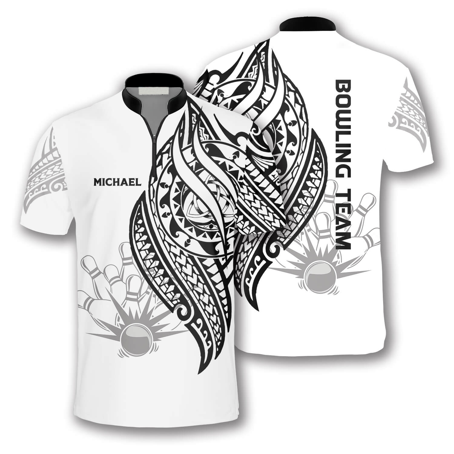 Custom White Tribal Team Bowling Jersey Shirt For Men, Custom Bowling Team Shirt SO0526