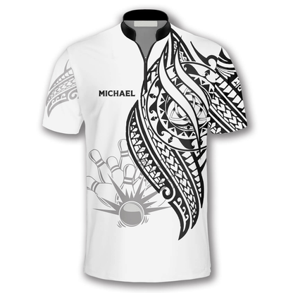 Custom White Tribal Team Bowling Jersey Shirt For Men, Custom Bowling Team Shirt SO0526