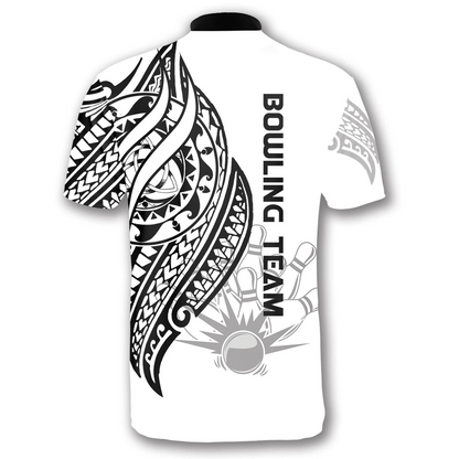 Custom White Tribal Team Bowling Jersey Shirt For Men, Custom Bowling Team Shirt SO0526