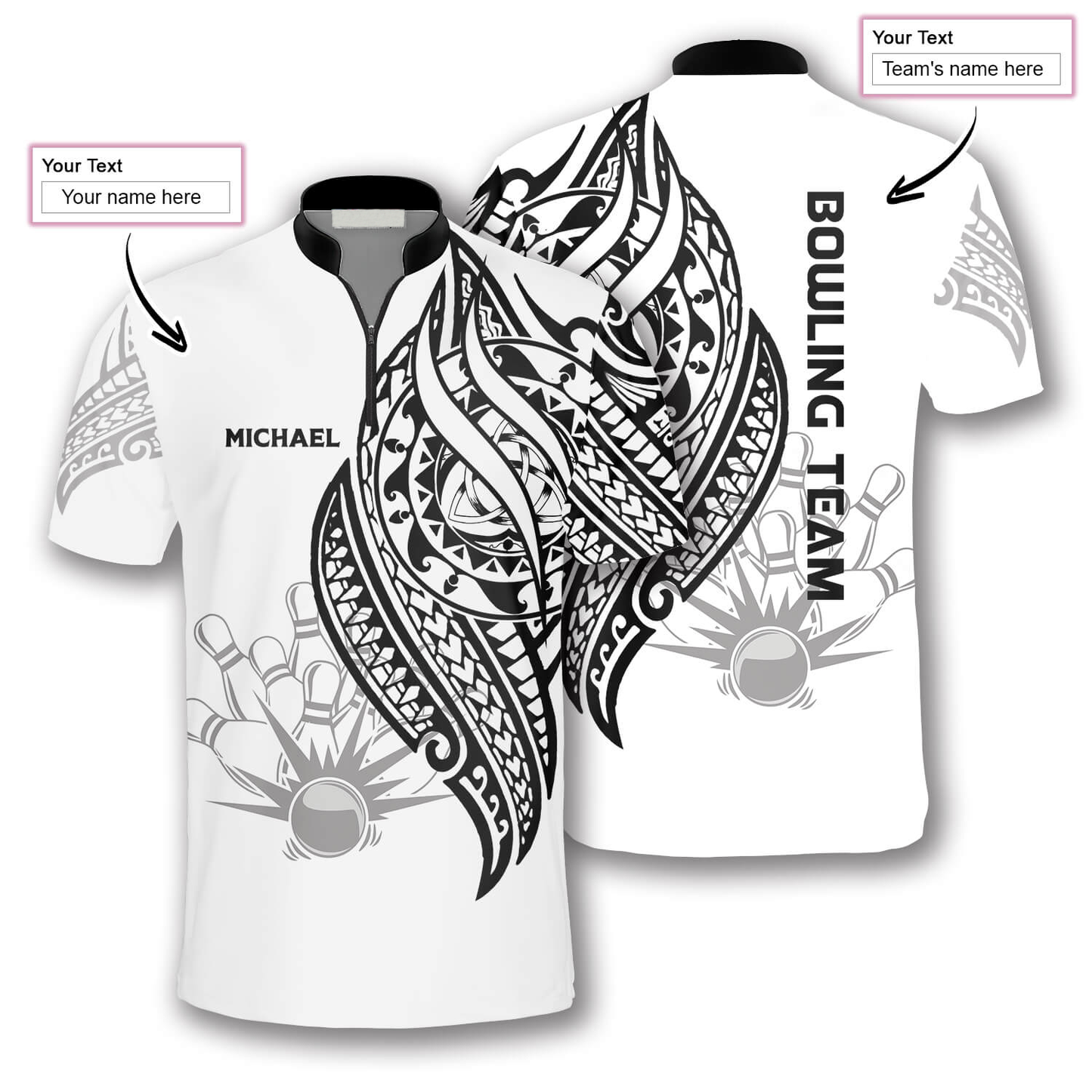 Custom White Tribal Team Bowling Jersey Shirt For Men, Custom Bowling Team Shirt SO0526