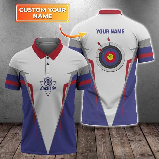 Personalized With Name Archery Polo Shirt, 3D Archery Shirts, Birthday Gift For Archery Team Lover AO0002