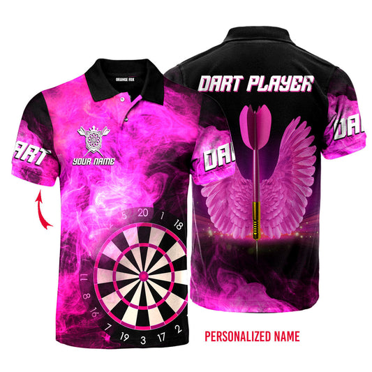 Tendpins Pink Dart Player Arrow With Wings Custom Name Polo Shirt DMA0042