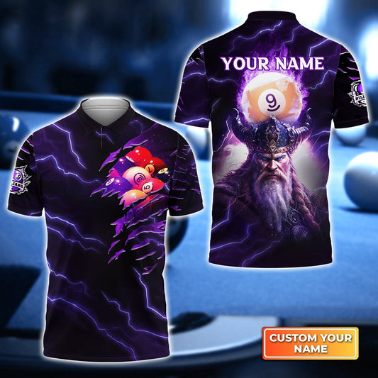 Tendpins Billiard Pool 9 Ball Thunder Viking Personalized Name 3D Polo Shirt Gift For Billiard Players BIA0854