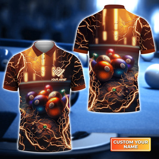 Tendpins Billiard Pool Thunder Personalized Name 3D Polo Shirt Gift For Billiard Player BIA0855