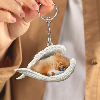 Pomeranian Sleeping Angel Acrylic Keychain Dog Sleeping keychain KO0191