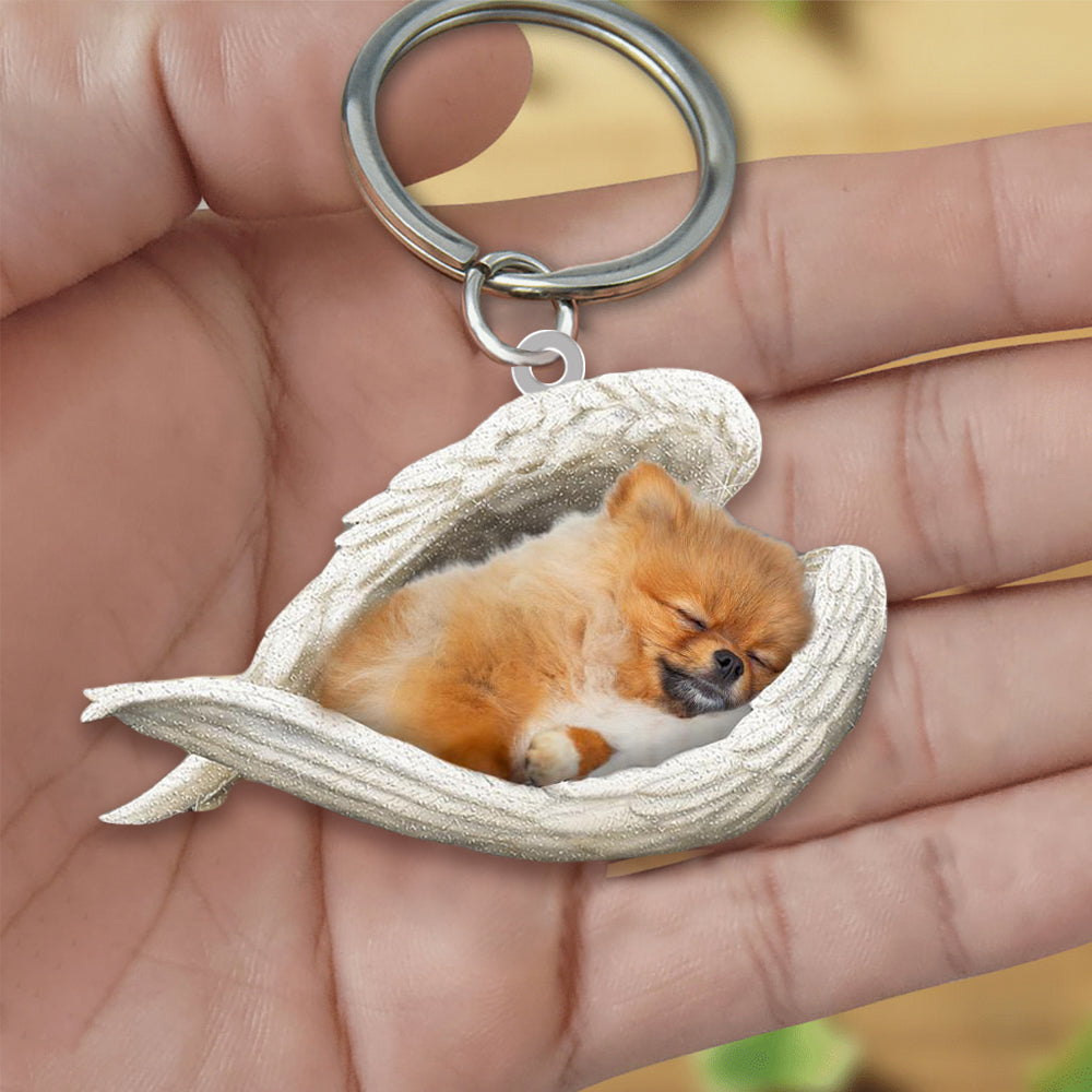 Pomeranian Sleeping Angel Acrylic Keychain Dog Sleeping keychain KO0191