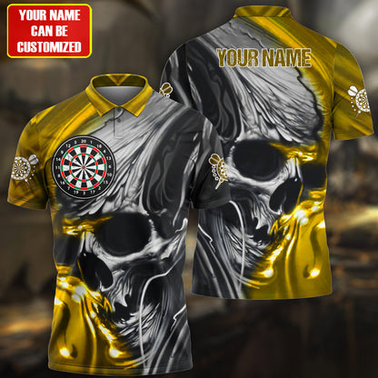 Personalized Name Multi Color Skull Darts Abstract All Over Printed Polo Shirt, Gift for Men DMO0008