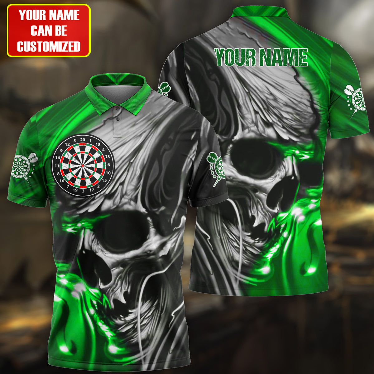 Tendpins Personalized Name Multi Color Skull Darts Abstract All Over Printed Polo Shirt DMA0064