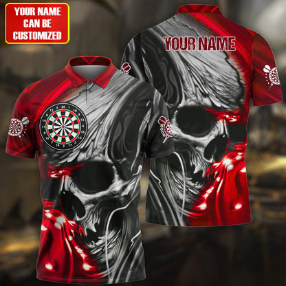 Personalized Name Multi Color Skull Darts Abstract All Over Printed Polo Shirt, Gift for Men DMO0008