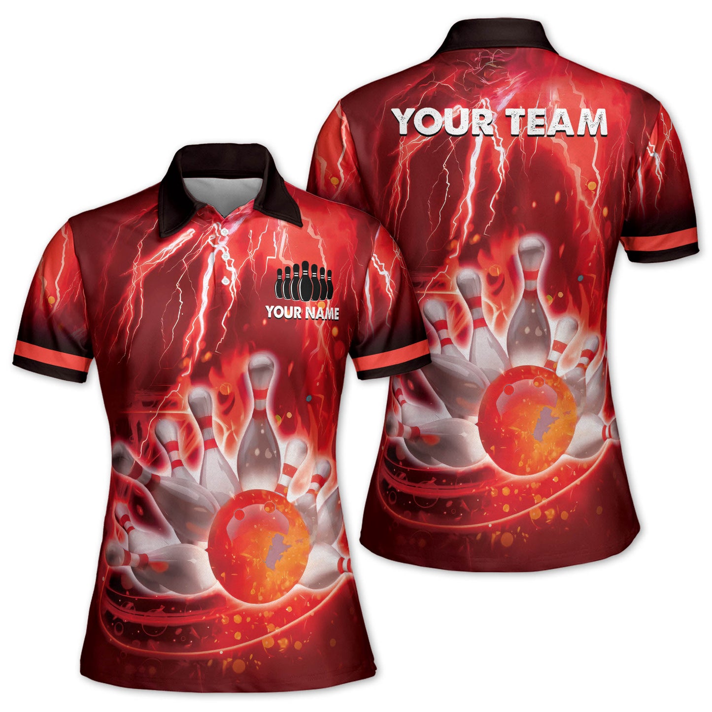 Custom Womens Bowling Shirts, Custom Thunder Team Women's Bowling Polo Shirts, Custom Women Bowling Shirts Blue BW0156