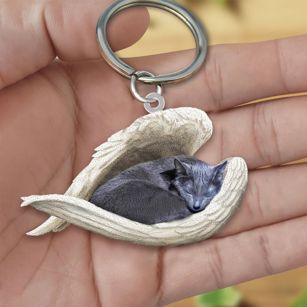 Russian Blue Cat Sleeping Angel Acrylic Keychain Cat Sleeping keychain KO0257