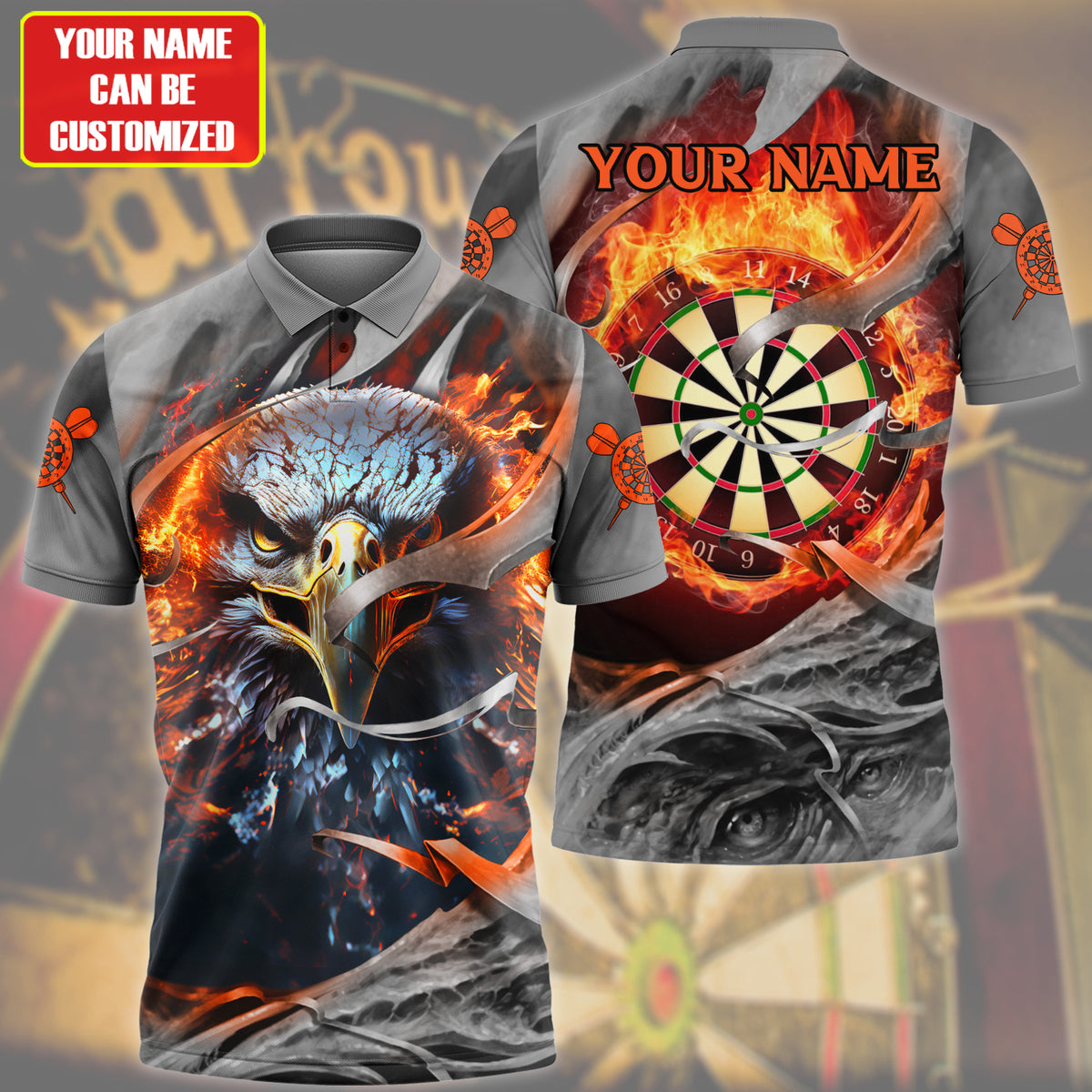 Dartboard Fire Eagle Polo Shirt Personalized Name 3D Shirt For Darts Player DMO0088