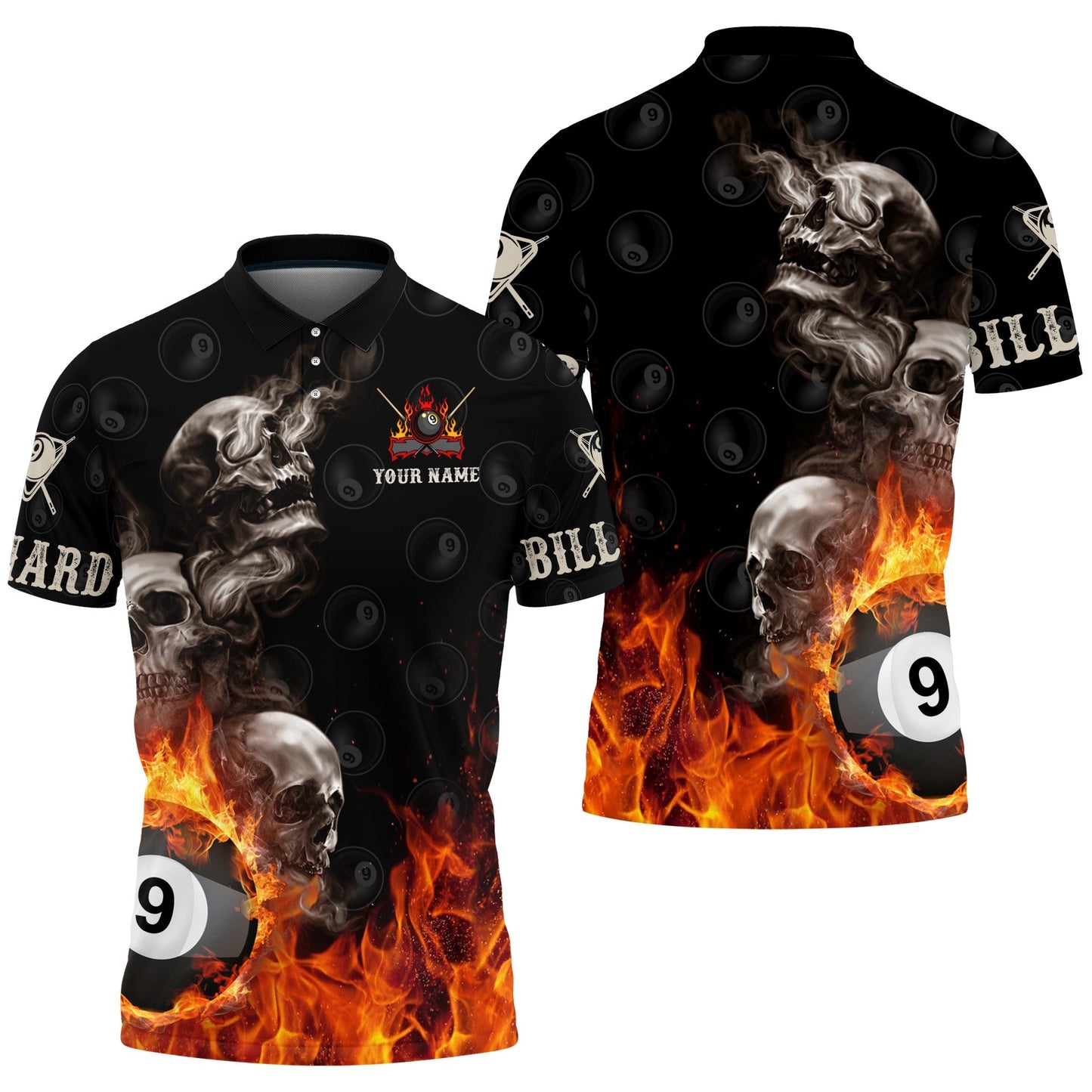 Tendpins Skull On Fire Billiard Personalized Unisex Shirt BIA0048