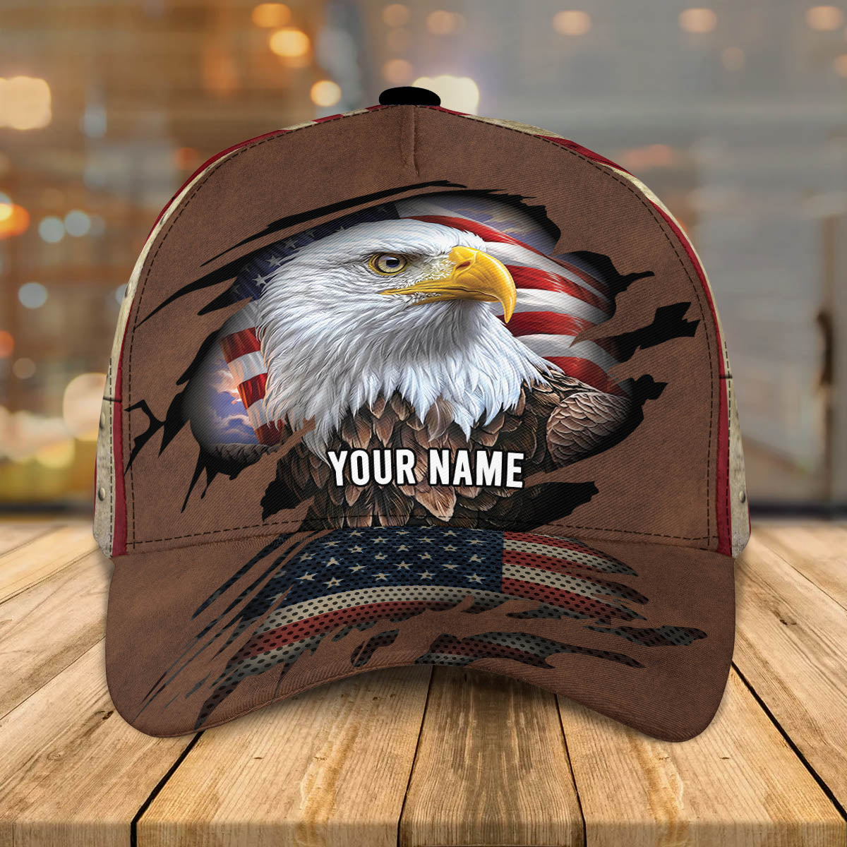 Customized Eagle Cap Leather American Flag Pattern, Eagle Hat for Dad, Eagle 3D baseball Cap for Veteran SO0165