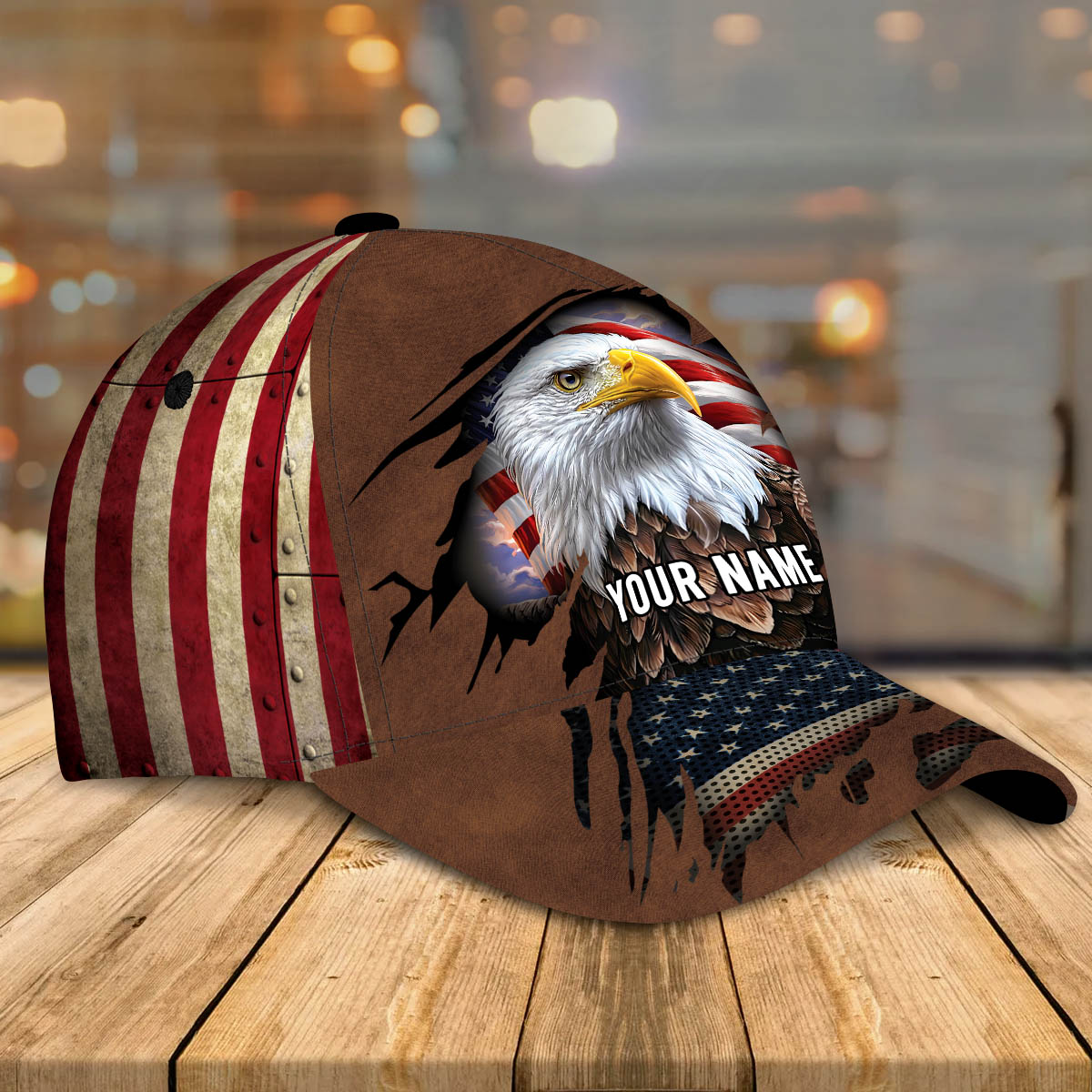 Customized Eagle Cap Leather American Flag Pattern, Eagle Hat for Dad, Eagle 3D baseball Cap for Veteran SO0165