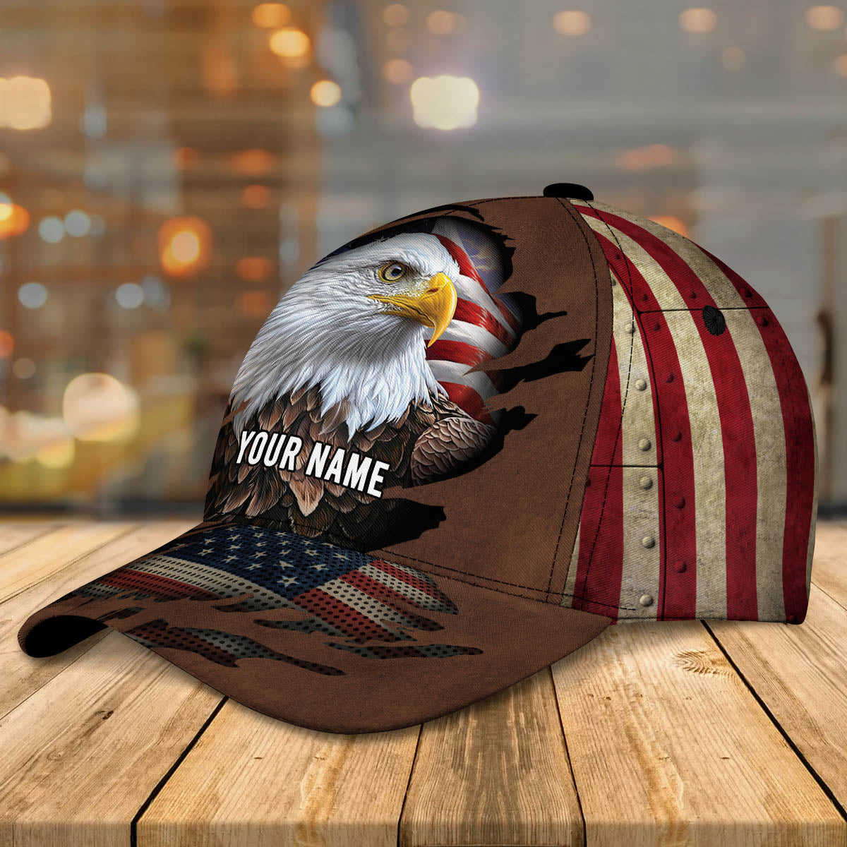 Customized Eagle Cap Leather American Flag Pattern, Eagle Hat for Dad, Eagle 3D baseball Cap for Veteran SO0165