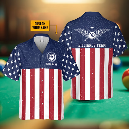 Tendpins Personalized Billiard American Flag Hawaiian Shirt BIA0720