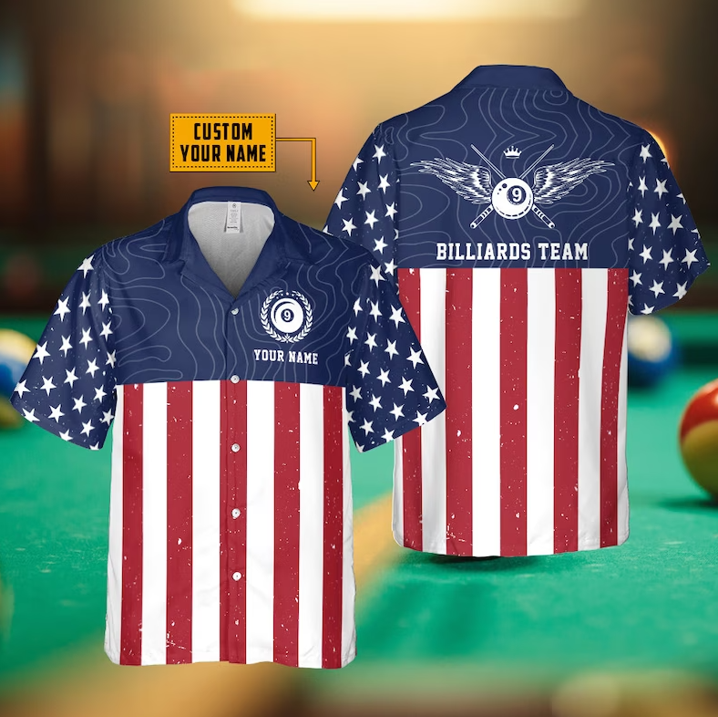 Personalized Billiard American Flag Hawaiian Shirt HO3148