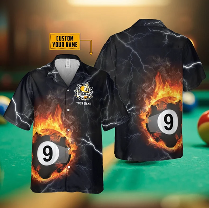 Tendpins Personalized Billiard 9 Ball Fire Flame Hawaiian Shirt BIA0719