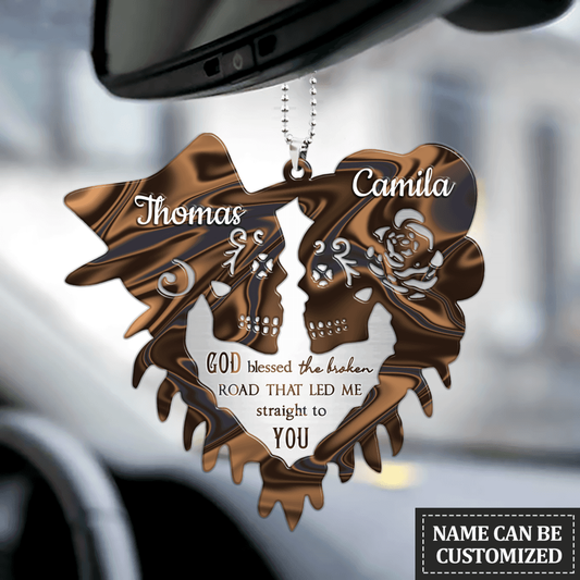 Personalized Ornament For Couple Skeleton Silhouette Heart God Blessed Couple Car Auto Hanging Ornaments OO0988