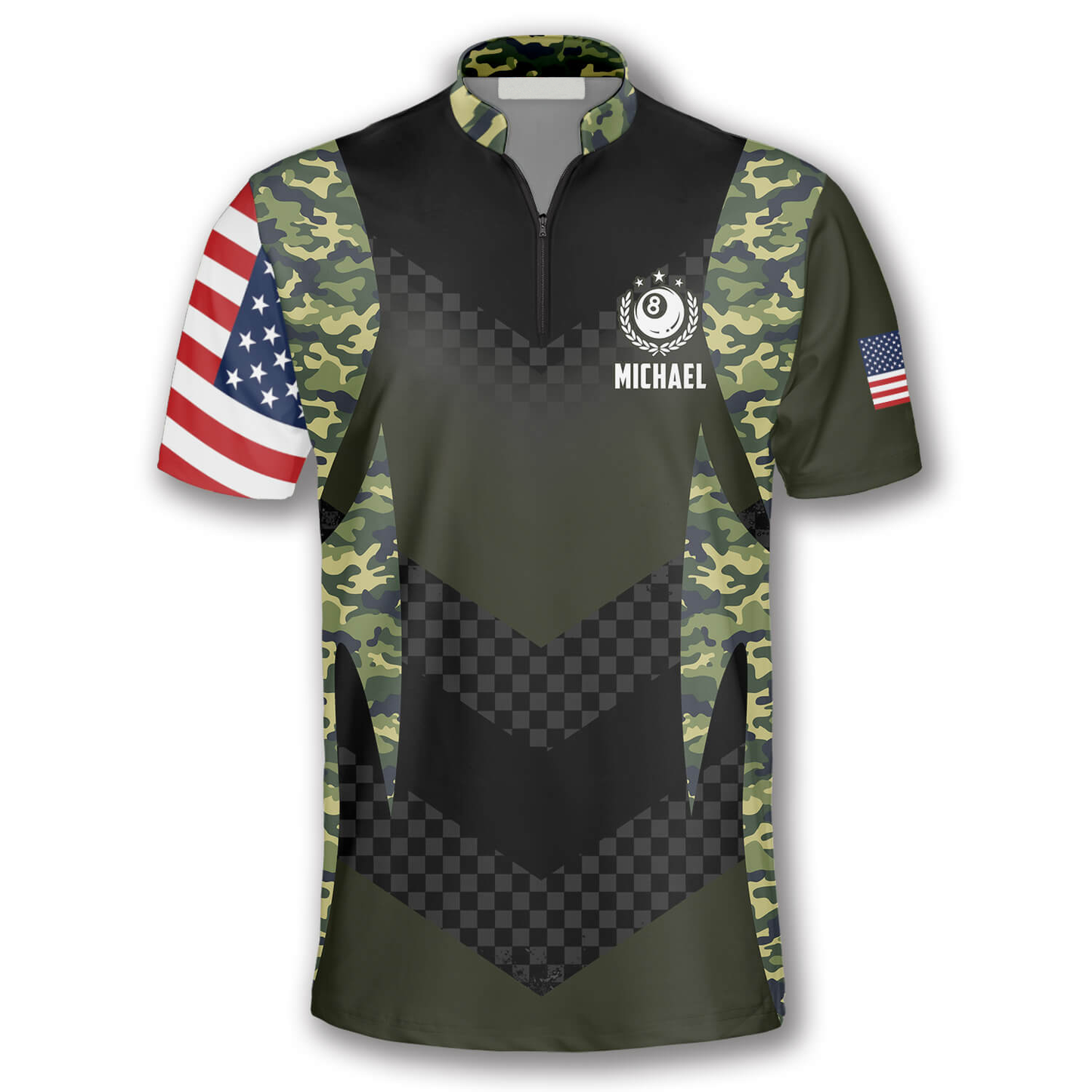 Skull Camouflage Flag Custom Billiard Jerseys for Men, 3D All Over Print Billiard Team Shirt SO0649