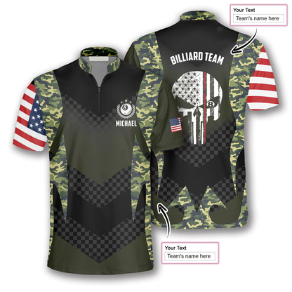 Skull Camouflage Flag Custom Billiard Jerseys for Men, 3D All Over Print Billiard Team Shirt SO0649