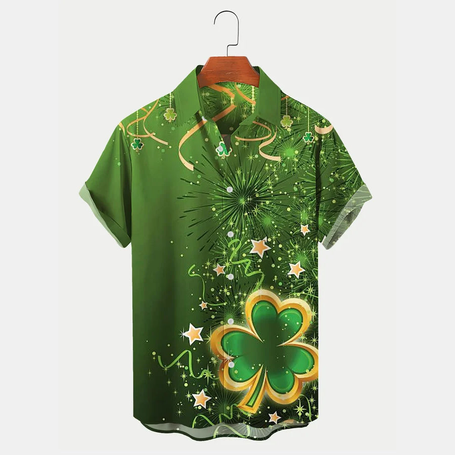 Holiday St. Patrick's Men's Bowling Shirts Shamrock Art Hawaiian Shirts, Patrick's day gift PO0097