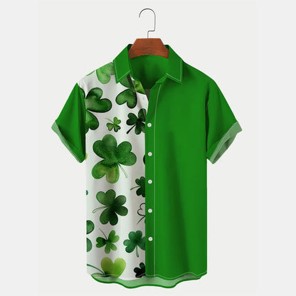 Holiday St. Patrick's Men's Bowling Shirts Shamrock Art Hawaiian Shirts, Patrick's day gift PO0097