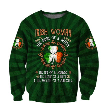 Irish Woman The Soul Of a Witch 3D Shirt, Shamrock Ireland Flag Shirt, Gif for Patrick's Day PO0291