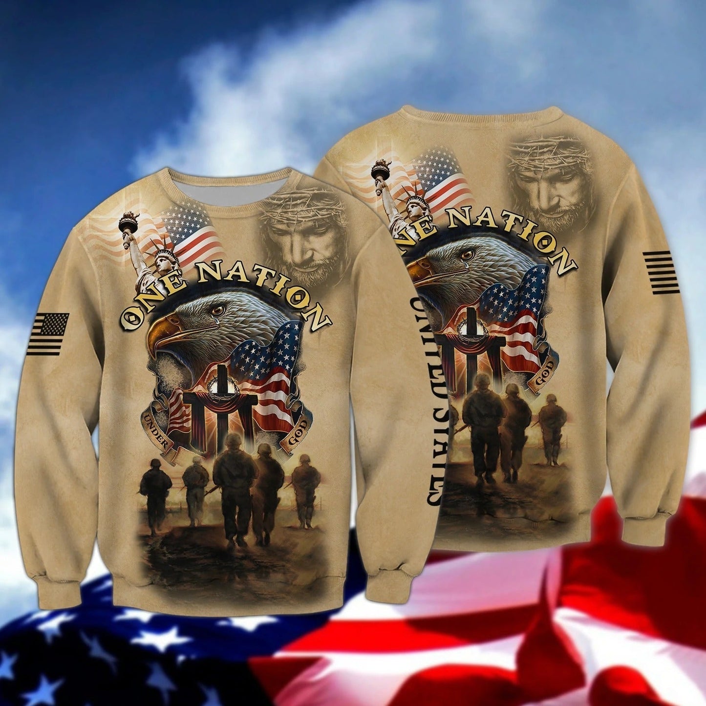 One Nation Under God 3D Tee Shirt, Veteran American Patriotic Full Print Shirt Hoodie, Independence Day 3D Hawaiian Shirts TO0222