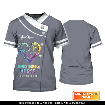 Registered Nurse Is A Work At Heart Watercolor Grey Ver Personalized Name 3D Tshirt TO3201